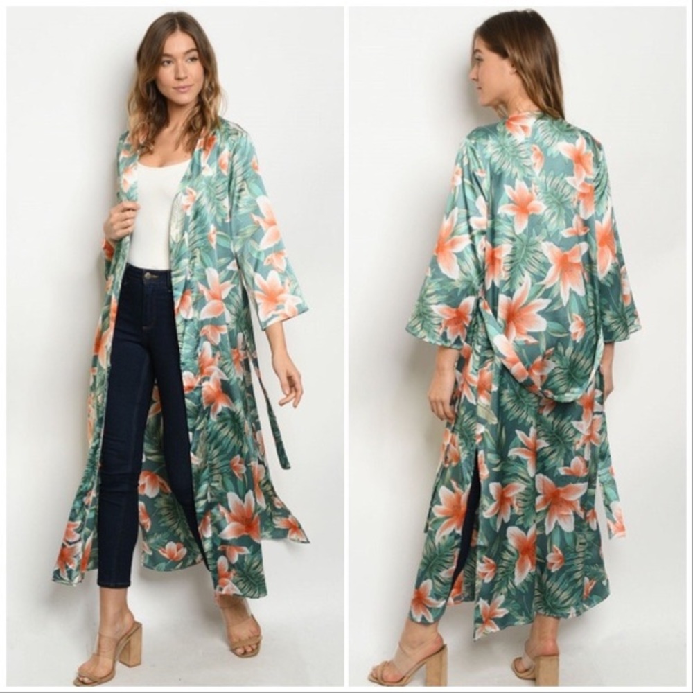 Jade Floral Print Kimono